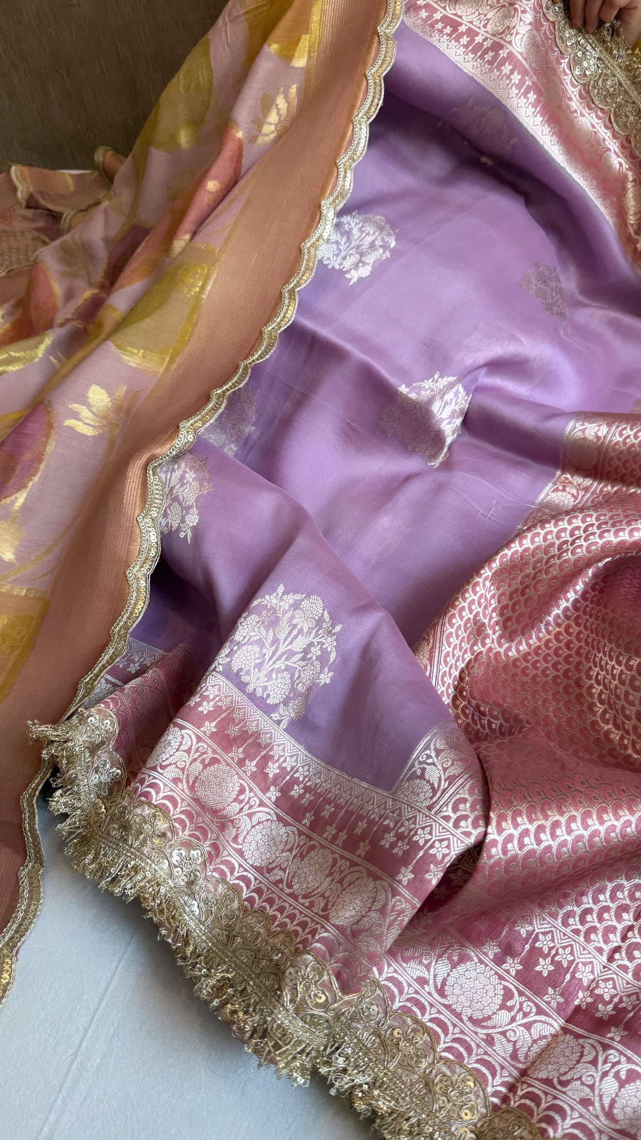 Kora silk dye contrast border saree kadhwa saree with moonga silk duppata